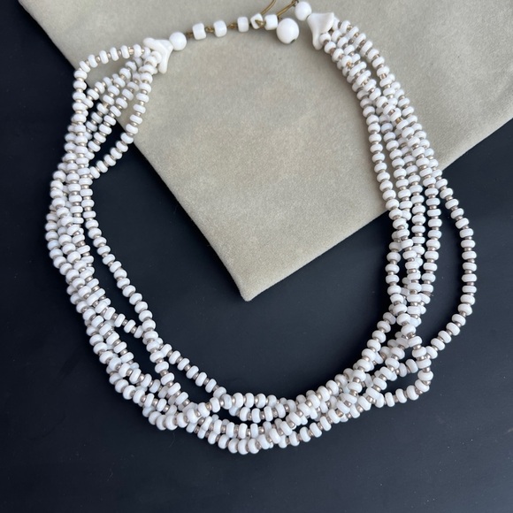 Vintage Milk glass Beaded Necklace - Picture 7 of 9